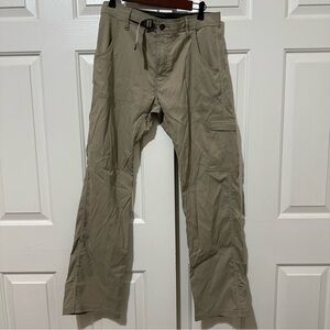 Prana Stretch Zion Beige Khaki Hiking Pants Men's Size 32 Snap Roll Up M4ST32116